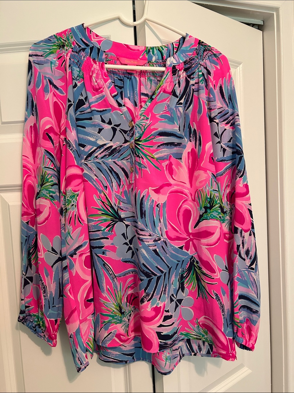 Lilly Pulitzer Elsa Top Bright Pink Tropical Floral Tunic